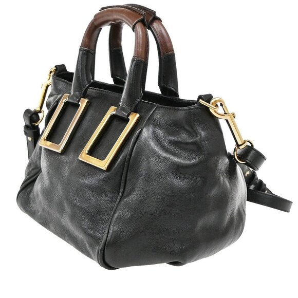 CHLOE Logo Ethel 2Way Mini Shoulder Hand Bag Leather Black GHW - Picture 2 of 16